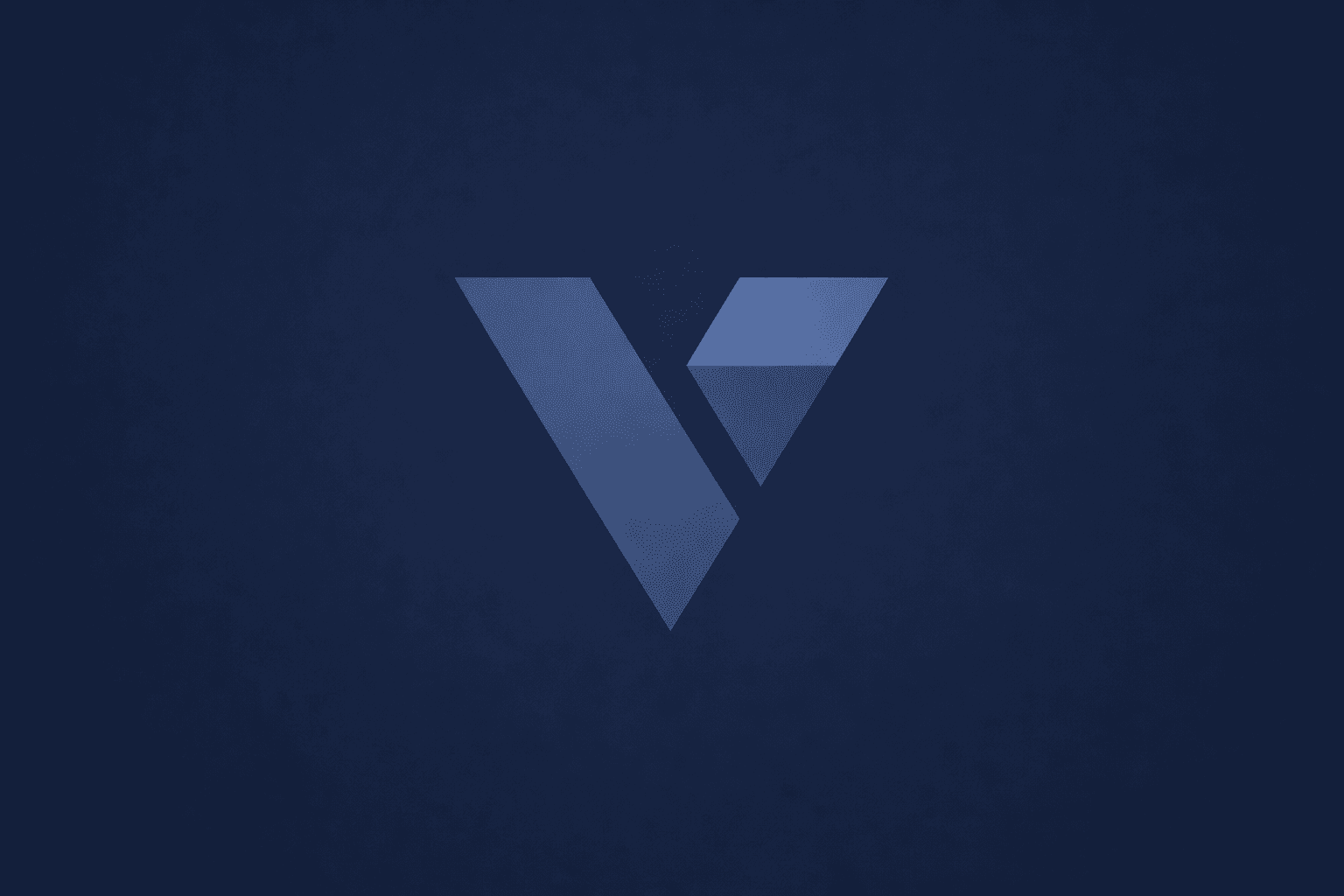 Stylized blue geometric letter V logo centered on a dark navy blue textured background.